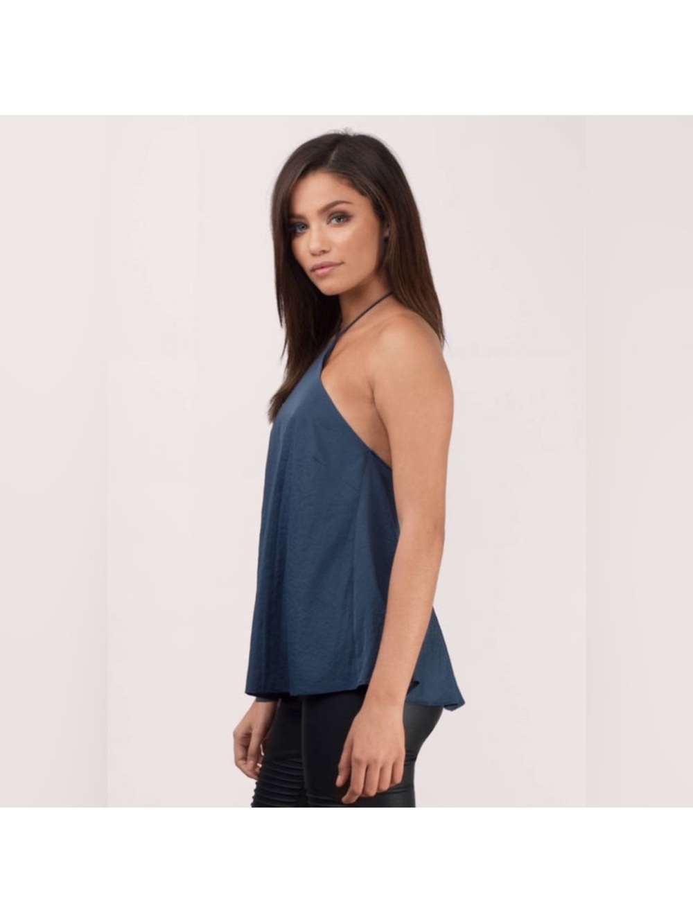 Women's Brown Halter Tie-Back Tank Top - Picture 4 of 7